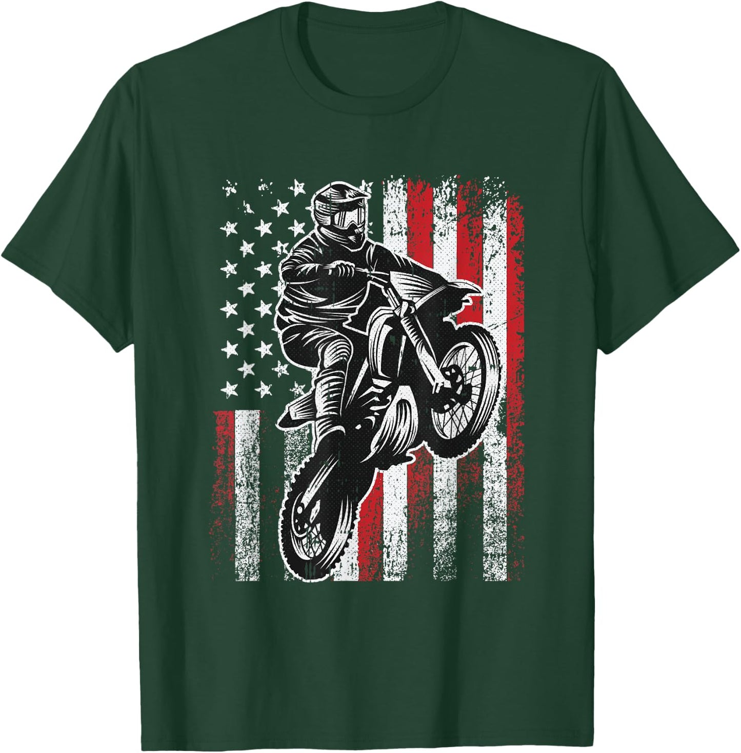 Motocross 4th Of July Cool Dirt-Bike American Flag Patriotic T-Shirt - T-Shirt | Forest