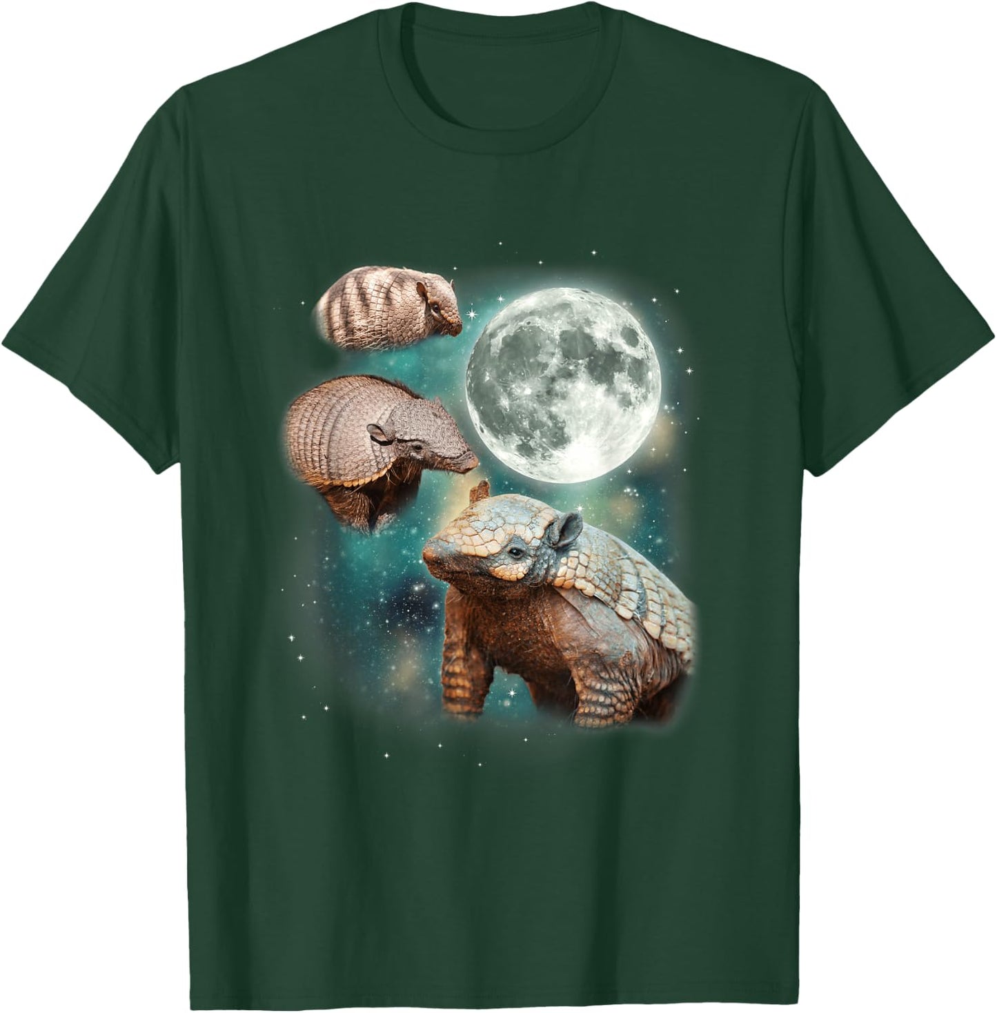 Three Armadillo Moon | 3 Cute Armadillos Magical Animal Meme T-Shirt - T-Shirt | Forest