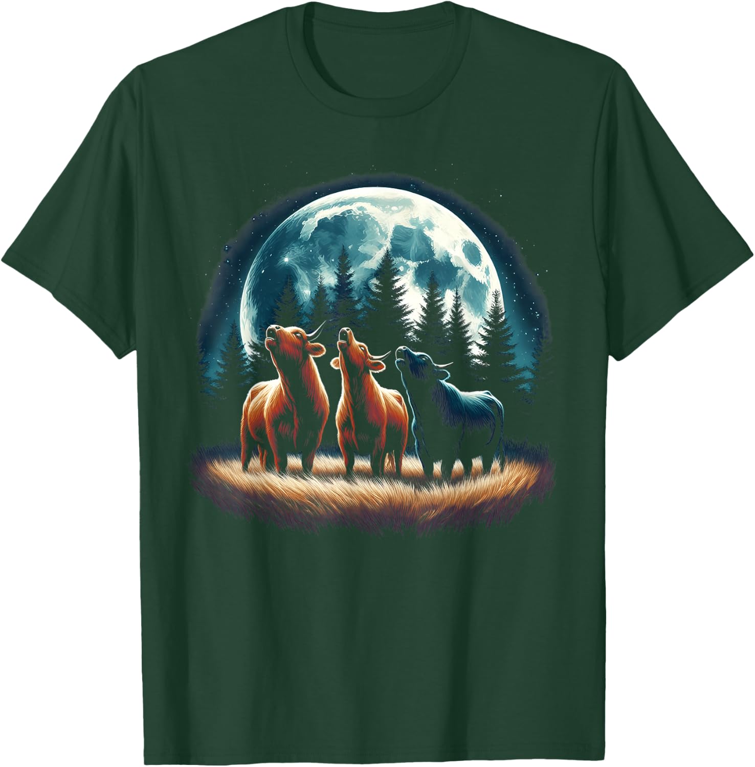 3 Cows Howling At The Moon Wolf Animal T-Shirt - T-Shirt | Forest