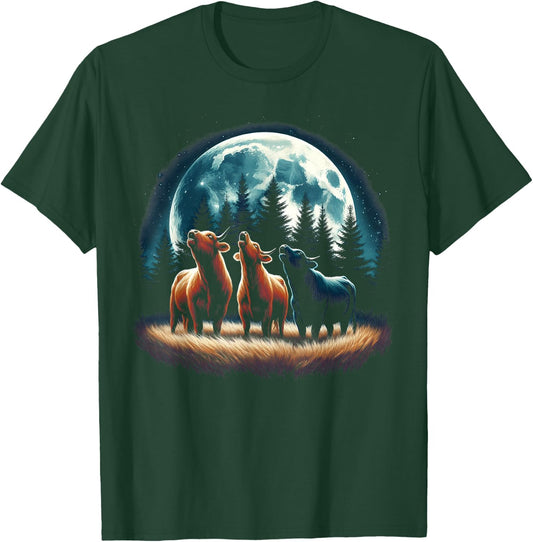 3 Cows Howling At The Moon Wolf Animal T-Shirt - T-Shirt | Forest