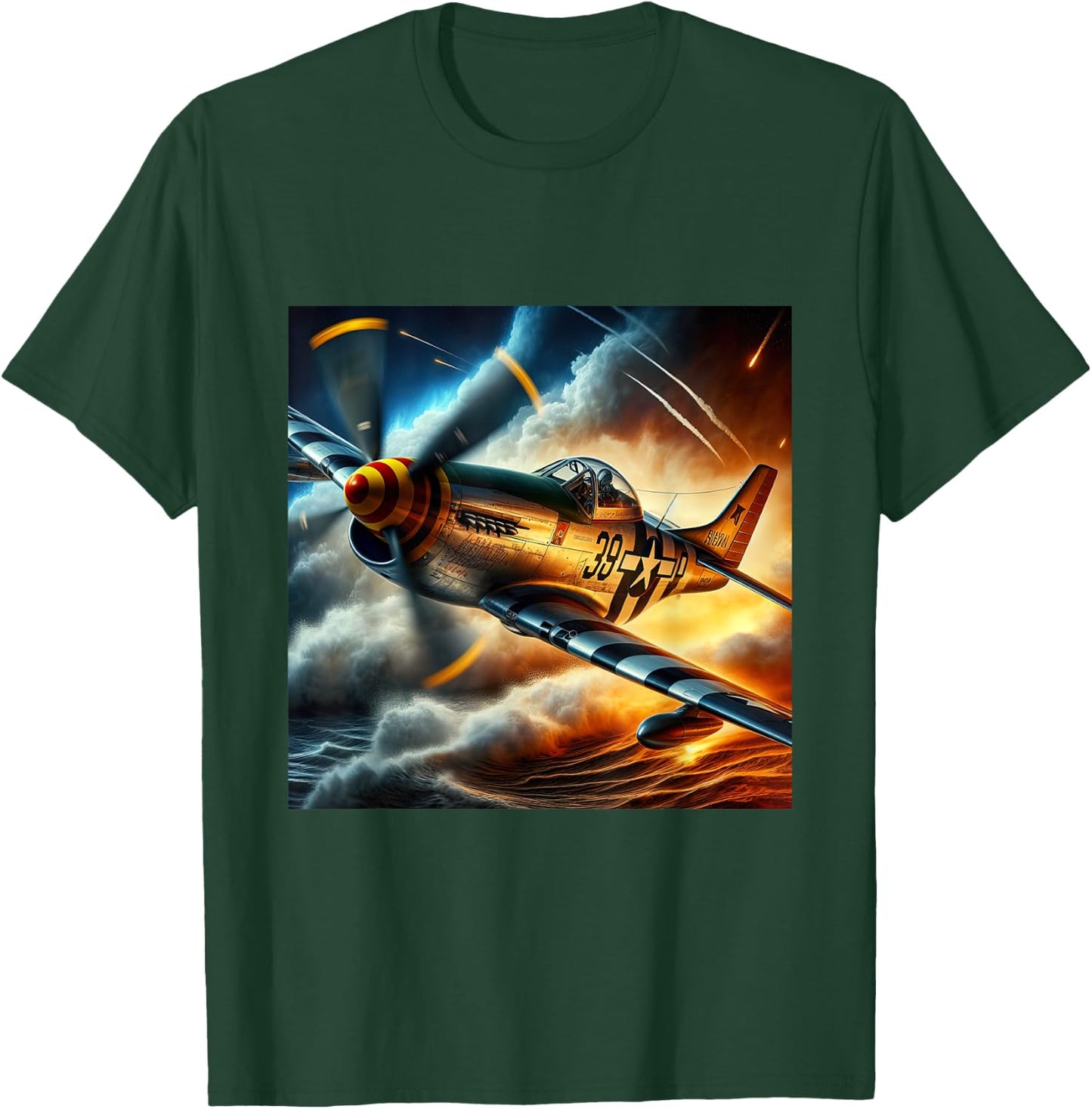 WWII Warbirds | P-51 Mustang in Dynamic Flight in the Sky T-Shirt - T-Shirt | Forest