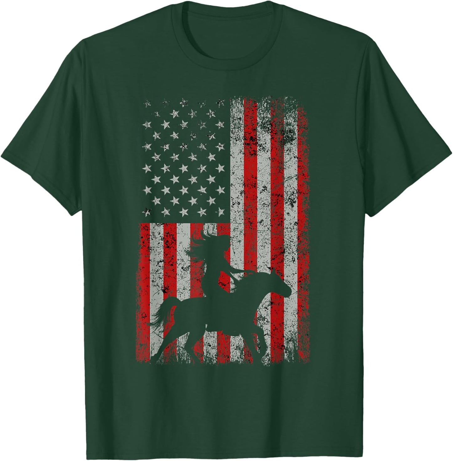 AMERICAN FLAG Cowboy Women Gift Horseback Equestrian Horse T-Shirt - T-Shirt | Forest