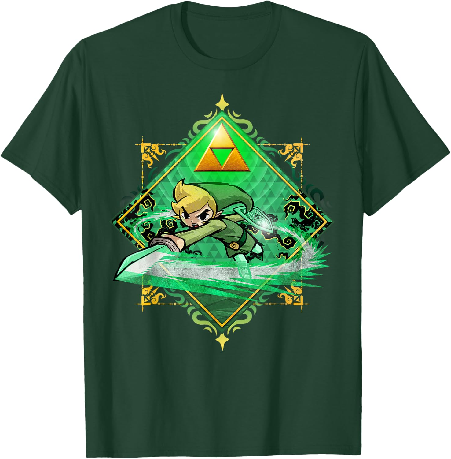 The Legend of Zelda: The Wind Waker Link Gold Sword Badge T-Shirt - T-Shirt | Forest