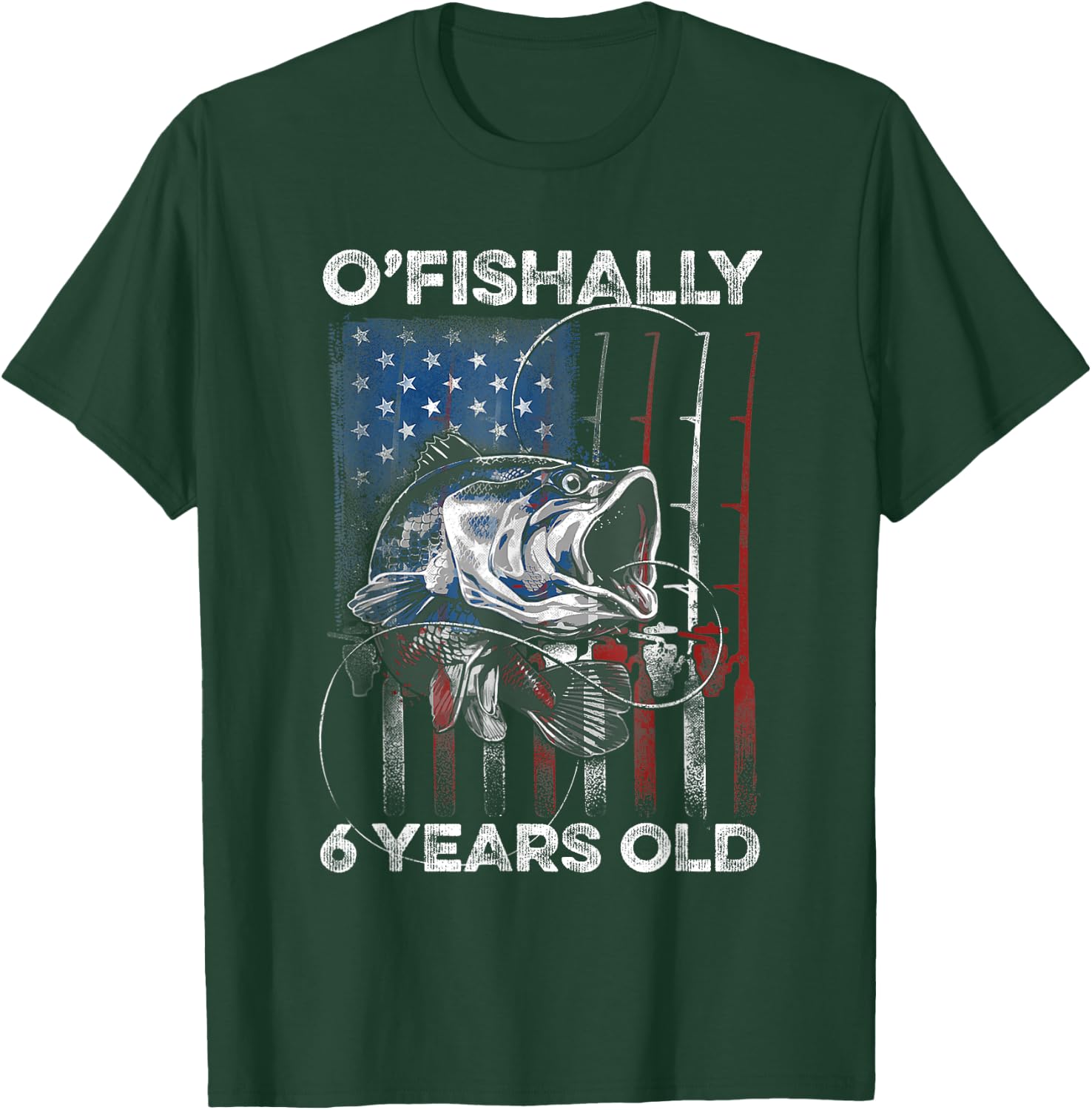 Ofishally 6 Year Old Shirt 6th Birthday Fishing US Flag T-Shirt - T-Shirt | Forest