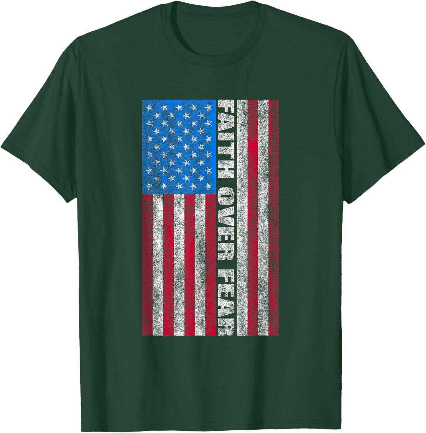 Faith Over Fear Vintage USA Flag Women Kids Men T-Shirt - T-Shirt | Forest