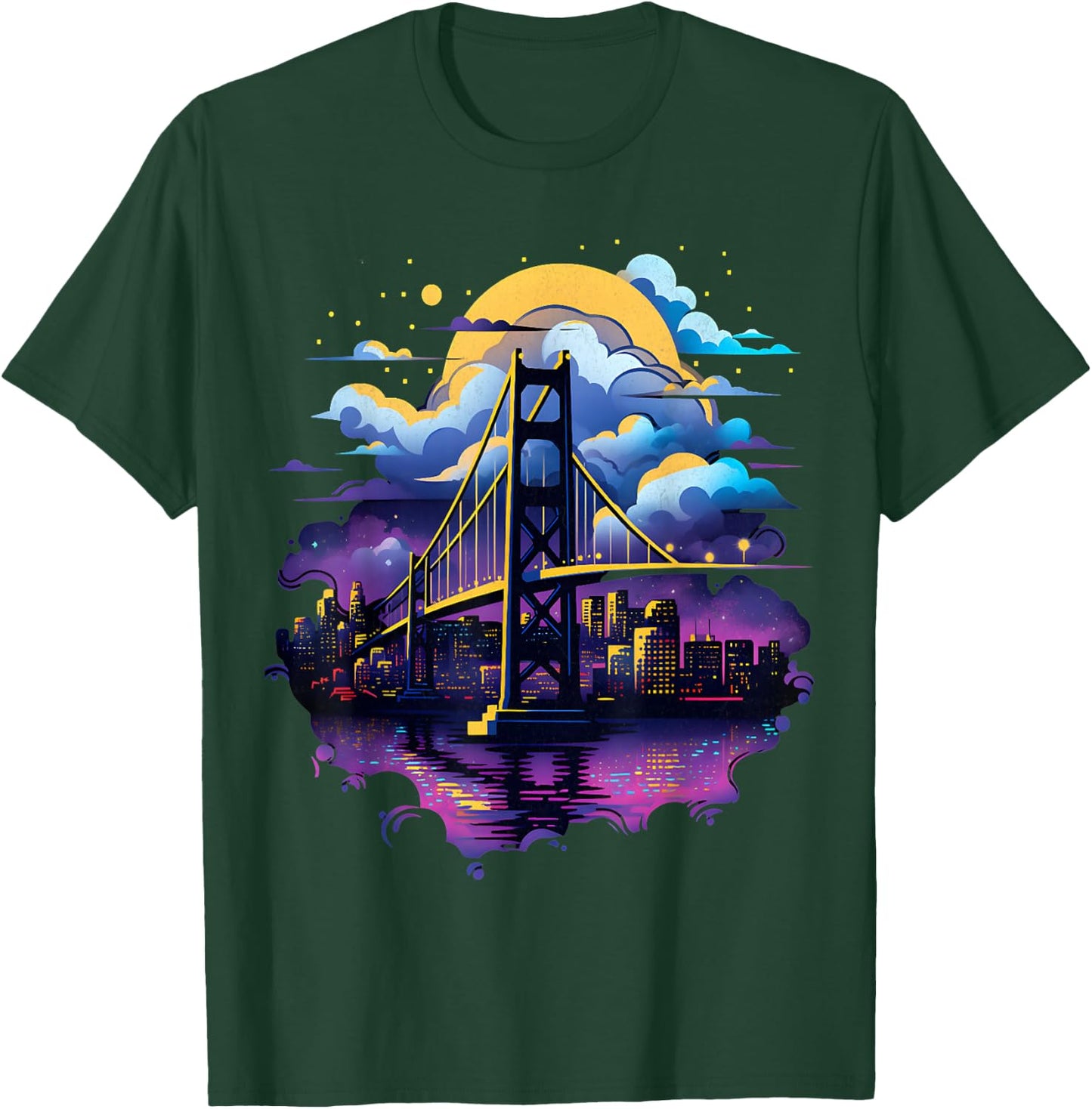 SF Bay Bridge San Francisco City California Fog City Line T-Shirt - T-Shirt | Forest