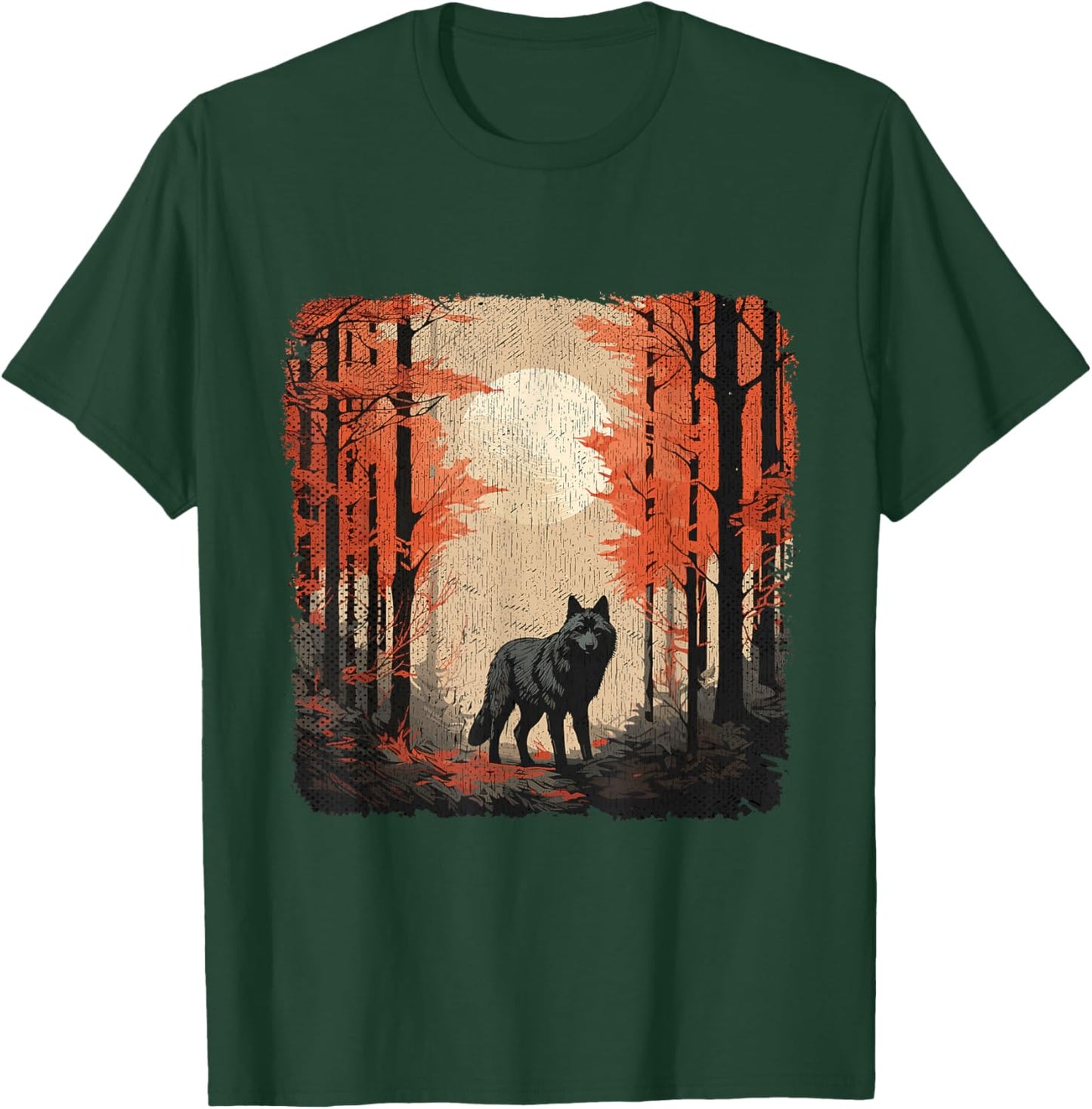 Nature Forest Women Landscape Men Children Full Moon Wolf T-Shirt - T-Shirt | Forest