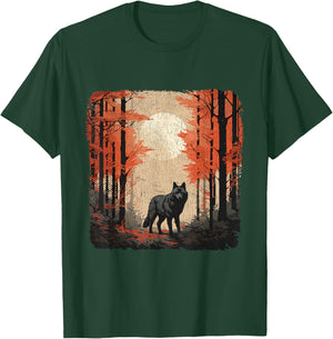 Nature Forest Women Landscape Men Children Full Moon Wolf T-Shirt - T-Shirt | Forest
