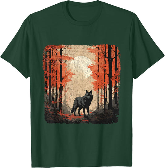 Nature Forest Women Landscape Men Children Full Moon Wolf T-Shirt - T-Shirt | Forest