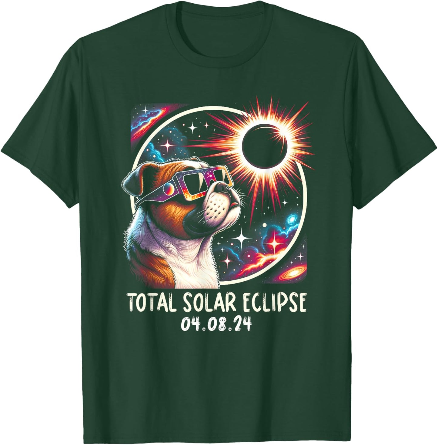 Solar Eclipse Bulldog Wearing Glasses Pet April 8 2024 Women Kids T-Shirt - T-Shirt | Forest