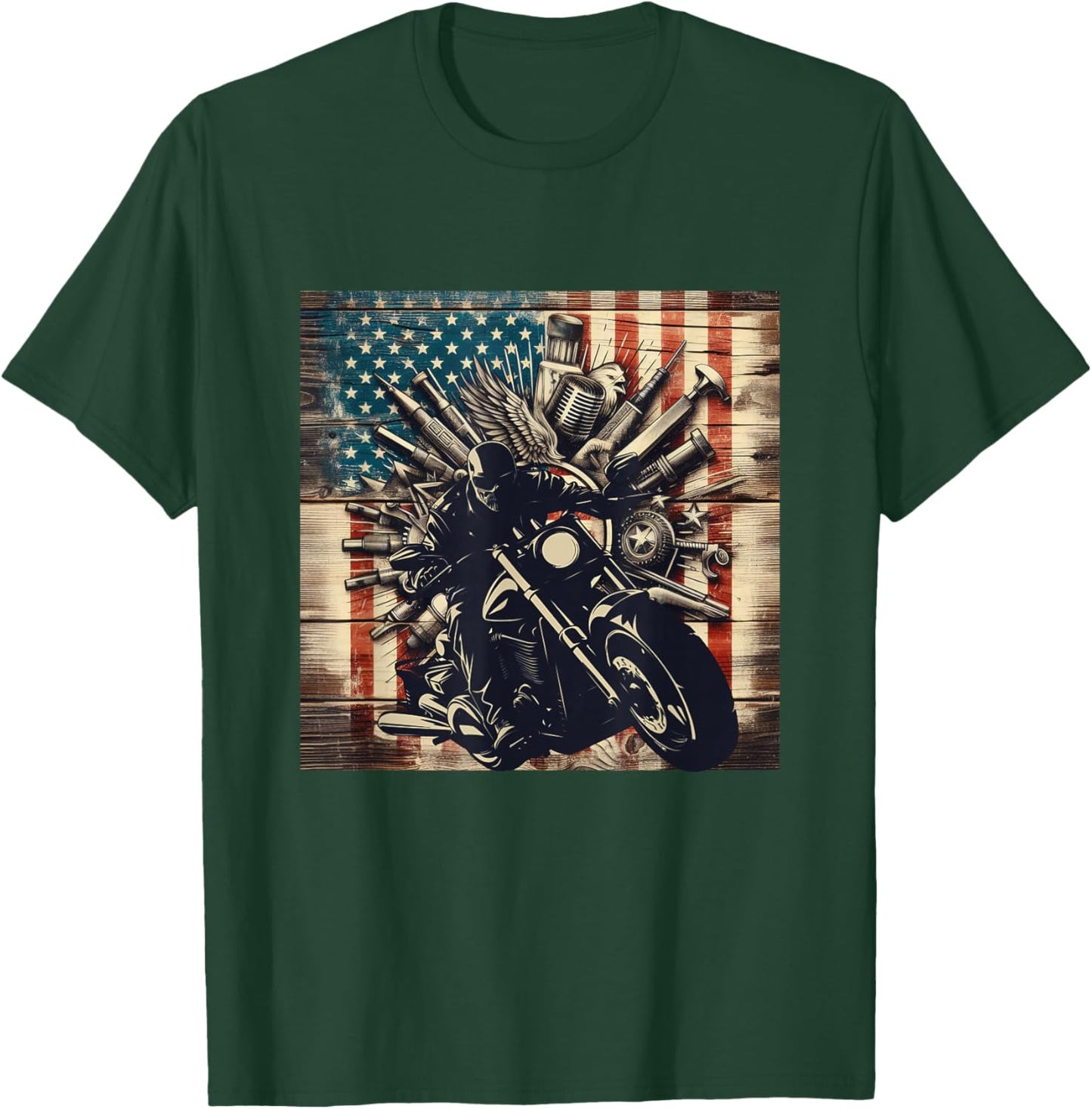 Patriotic American Flag Biker Motorcycle T-Shirt - T-Shirt | Forest