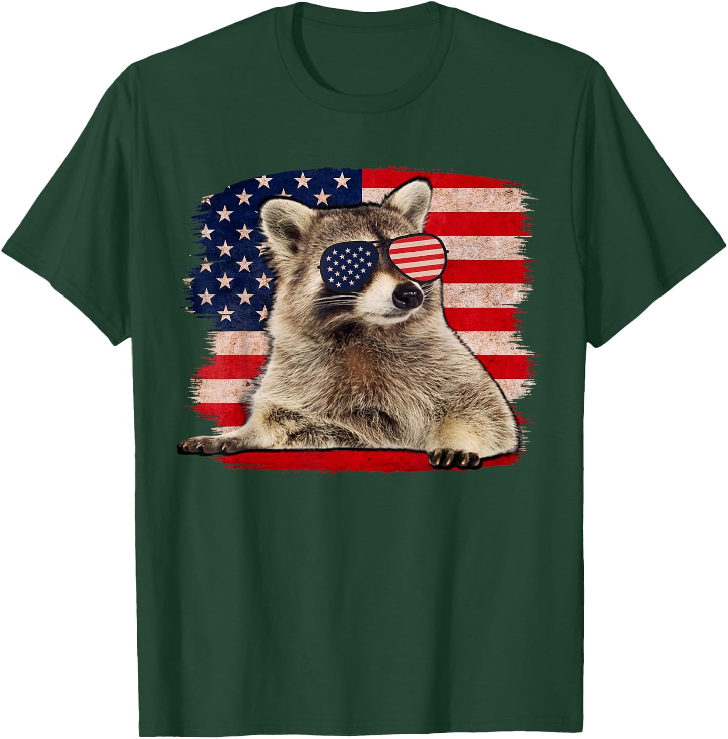 Raccoon 4th Of July American Flag Sunglasses Funny Raccoon T-Shirt - T-Shirt | Forest