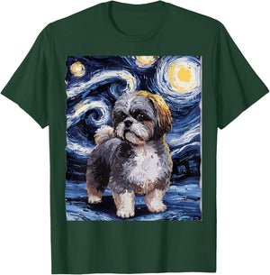 Gifts For Shih Tzu Dog Lovers Van Gogh Style Starry Night Men Women T-Shirt - T-Shirt | Forest