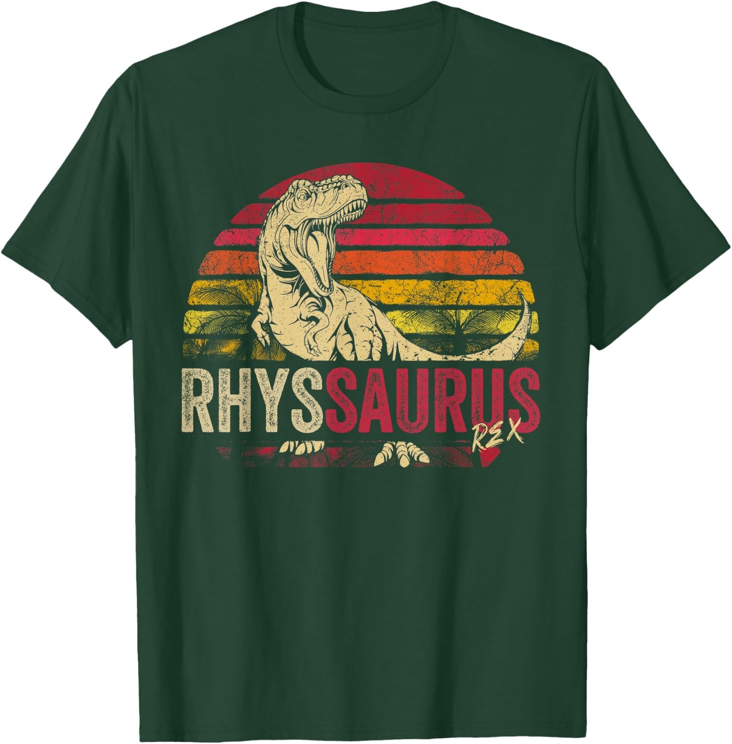 Rhys Saurus Funny Personalized Dinosaur T Rex Boys Name T-Shirt - T-Shirt | Forest