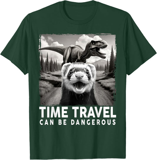 Ferret Selfie with Dinosaur, Time Travel Can Be Dangerous T-Shirt - T-Shirt | Forest