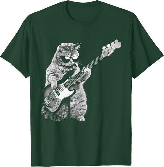 Rock Cat Playing Guitar Funny Guitar Cat T-Shirt - T-Shirt | Forest
