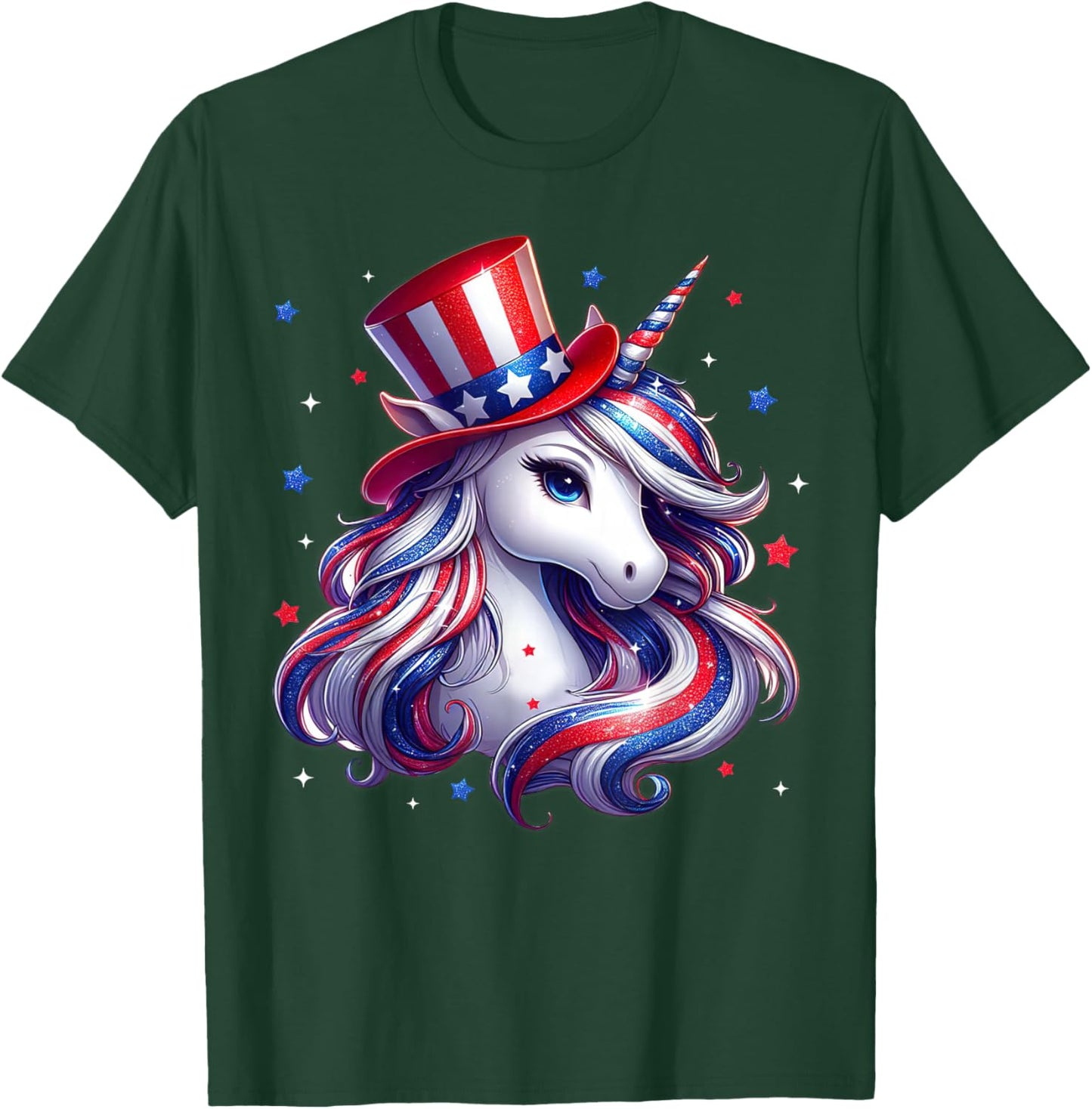 Cute Unicorn 4th of July Shirts Girls Kids Women American T-Shirt - T-Shirt | Forest