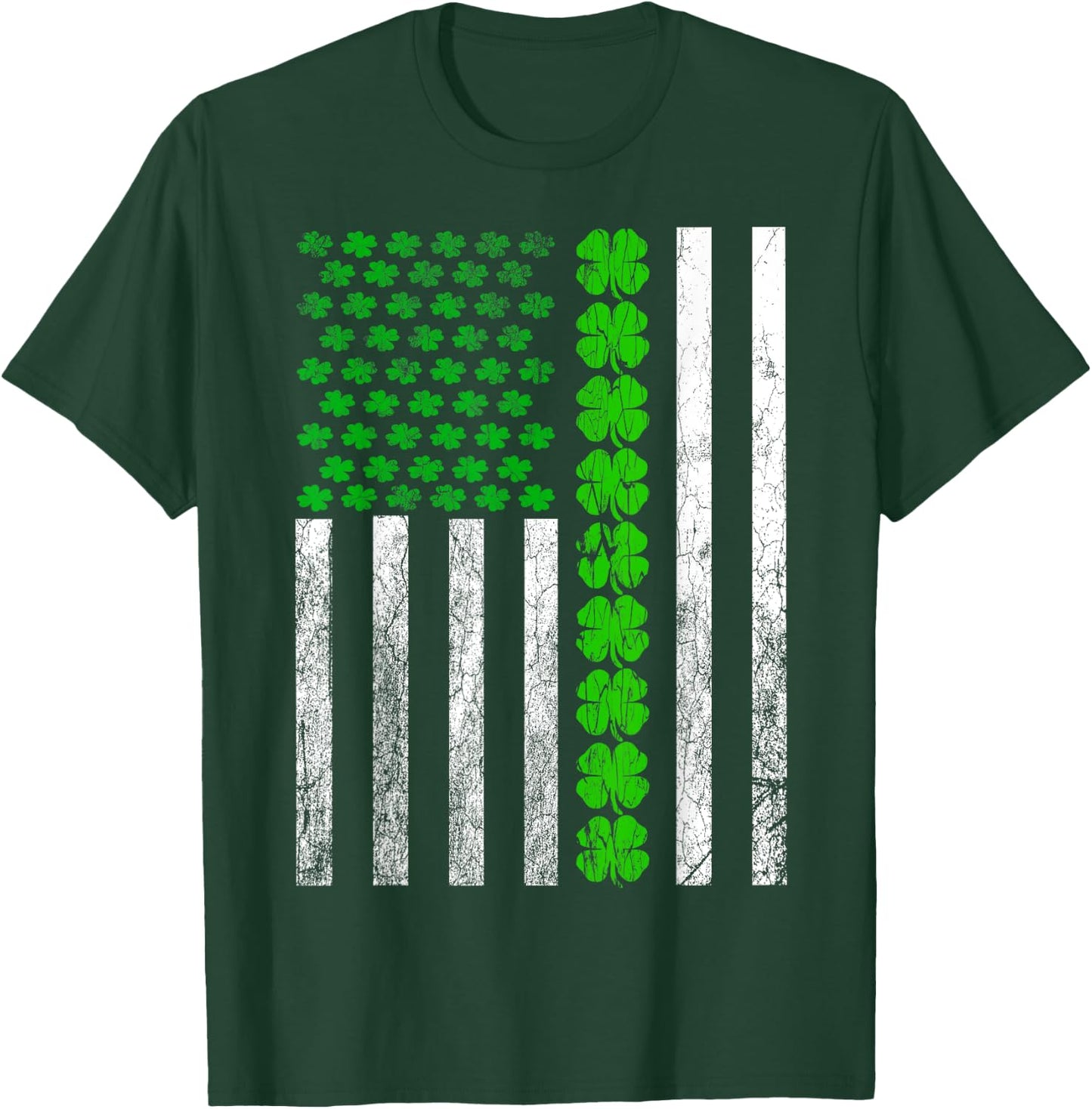 St Patricks Day Usa Lucky 4 Leaf Clovers Flag T-Shirt - T-Shirt | Forest
