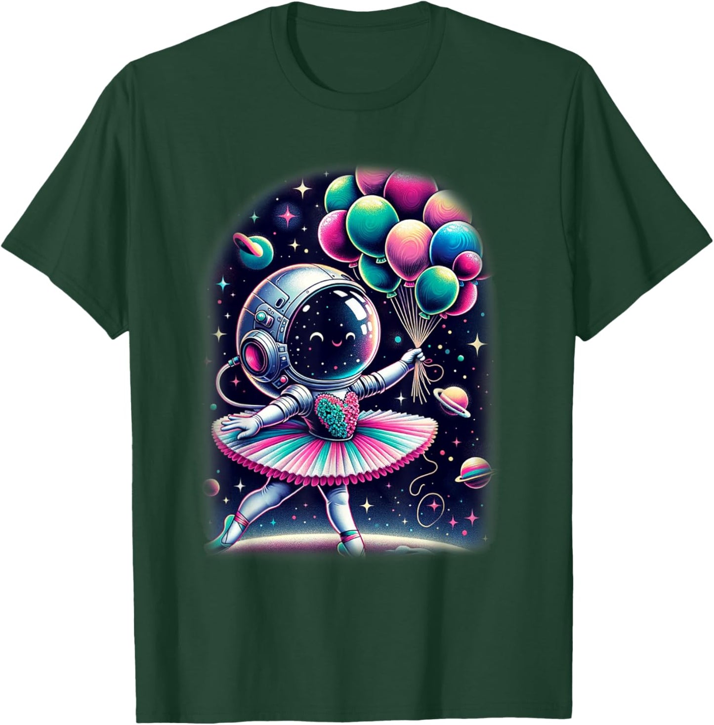 Space Astronaut Costume Ballerina Girl Shirt Planet Balloons T-Shirt - T-Shirt | Forest