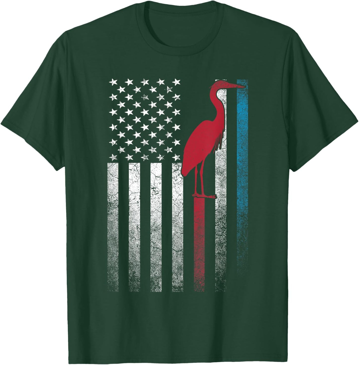 Heron Bird 4th of July American Flag America Patriotic T-Shirt - T-Shirt | Forest