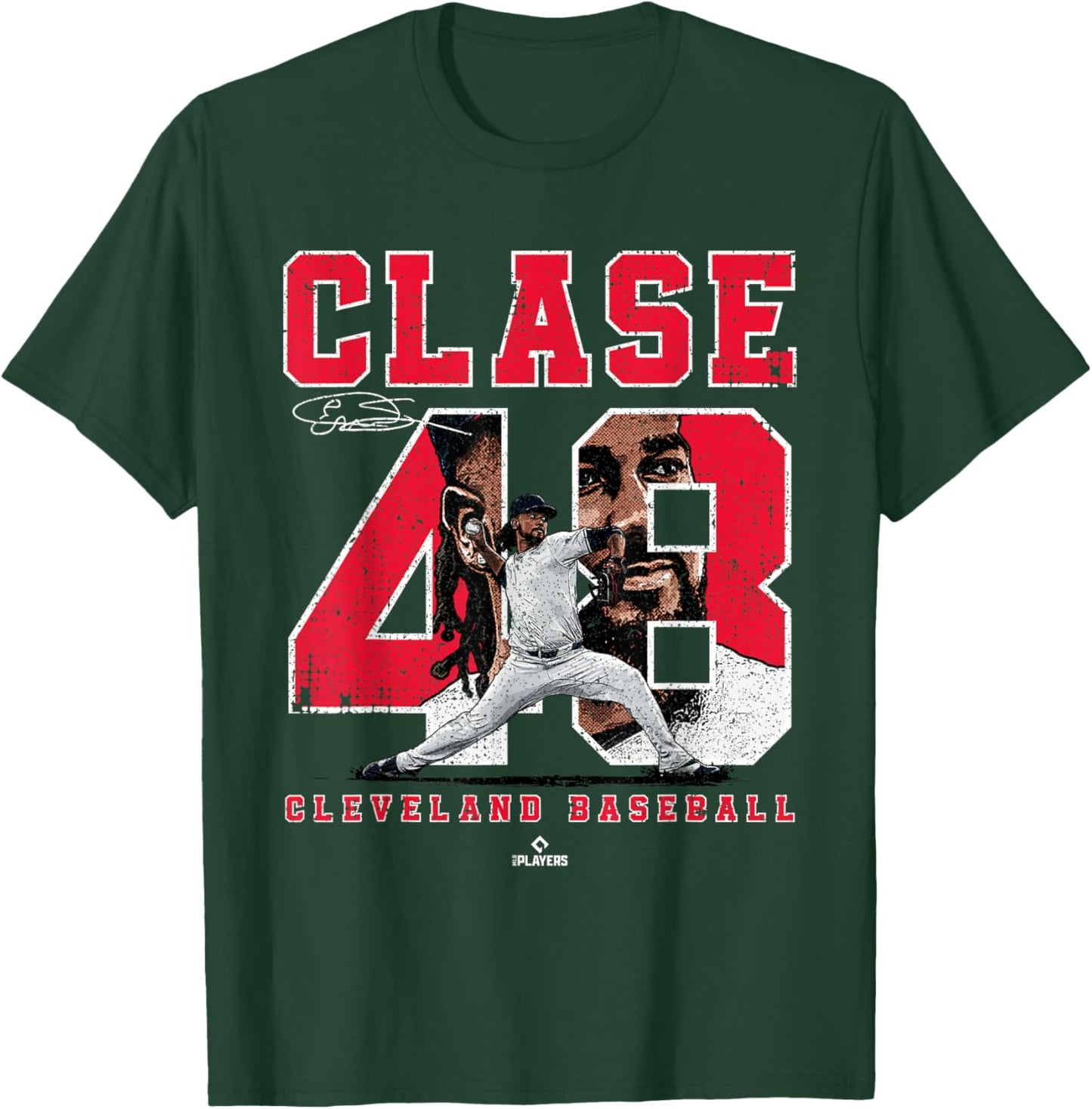 Number and Portrait Emmanuel Clase Cleveland MLBPA T-Shirt - T-Shirt | Forest
