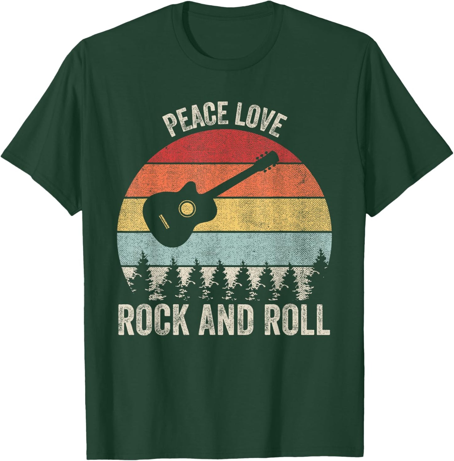 Retro Peace Love Rock And Roll Shirt Music Guitar Vintage T-Shirt - T-Shirt | Forest