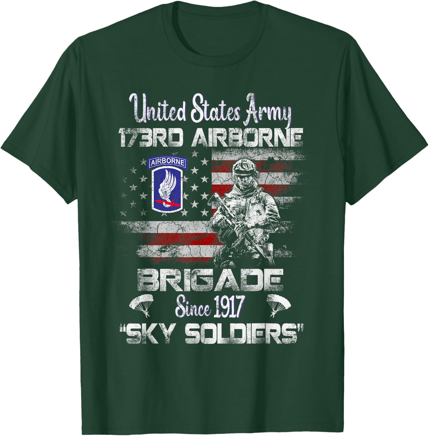 173rd Airborne Brigade Flag Veteran Airborne Paratrooper T-Shirt - T-Shirt | Forest