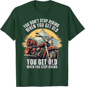 Biker's Nostalgia: Embrace the Vintage Motorcycle Era T-Shirt - T-Shirt | Forest