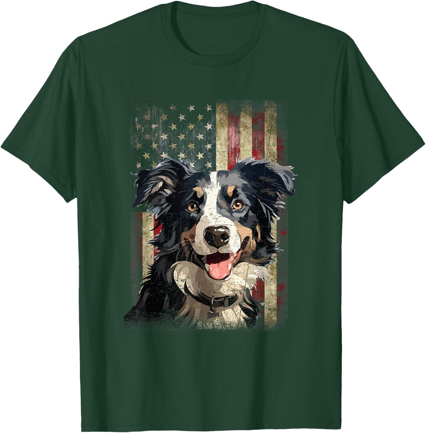 Patriotic Tricolor Border Collie Flag American USA Dog Lover Women Men T-Shirt - T-Shirt | Forest