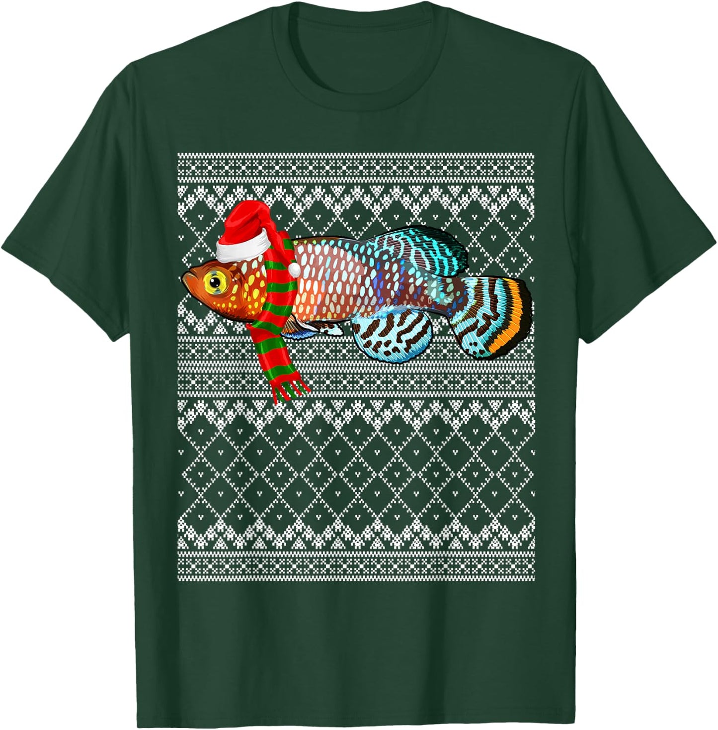 Xmas Fish Santa Hat Killifish Ugly Christmas T-Shirt - T-Shirt | Forest