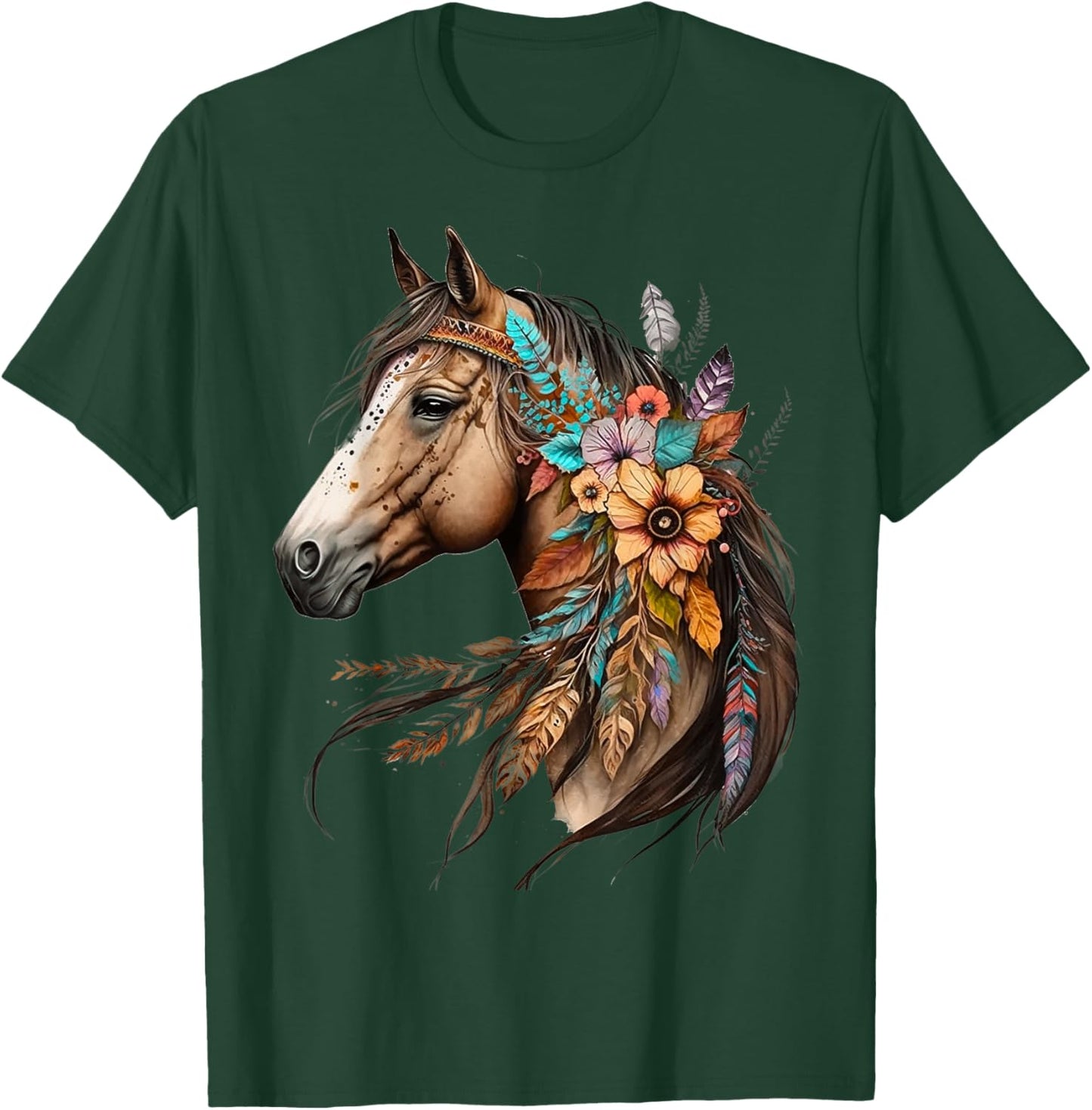 Floral Wild Horse Country Horse Riding T-Shirt - T-Shirt | Forest