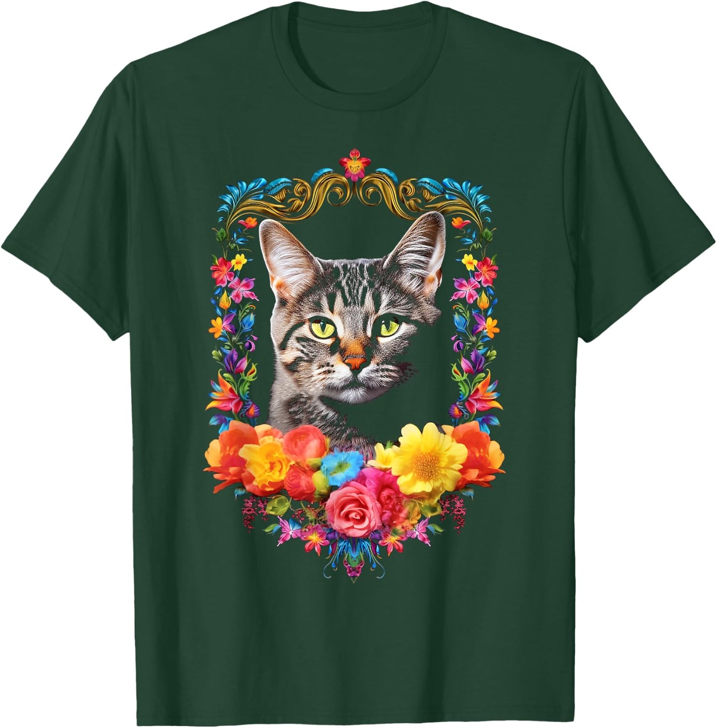 Cat Colorful Animal Flowers Art Face Graphic Cat Men Women Kids T-Shirt - T-Shirt | Forest