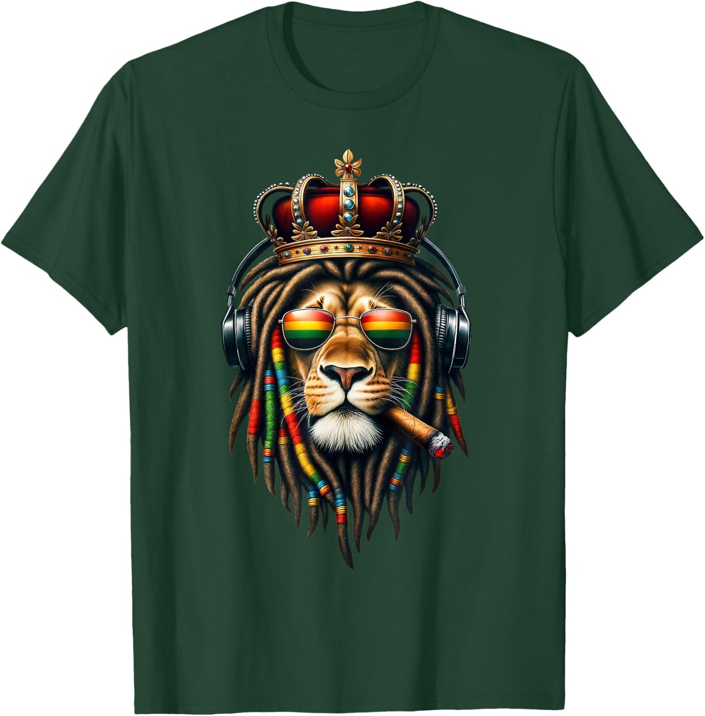 King Rasta Reggae Rastafarian Music Headphones Lion of Judah T-Shirt - T-Shirt | Forest