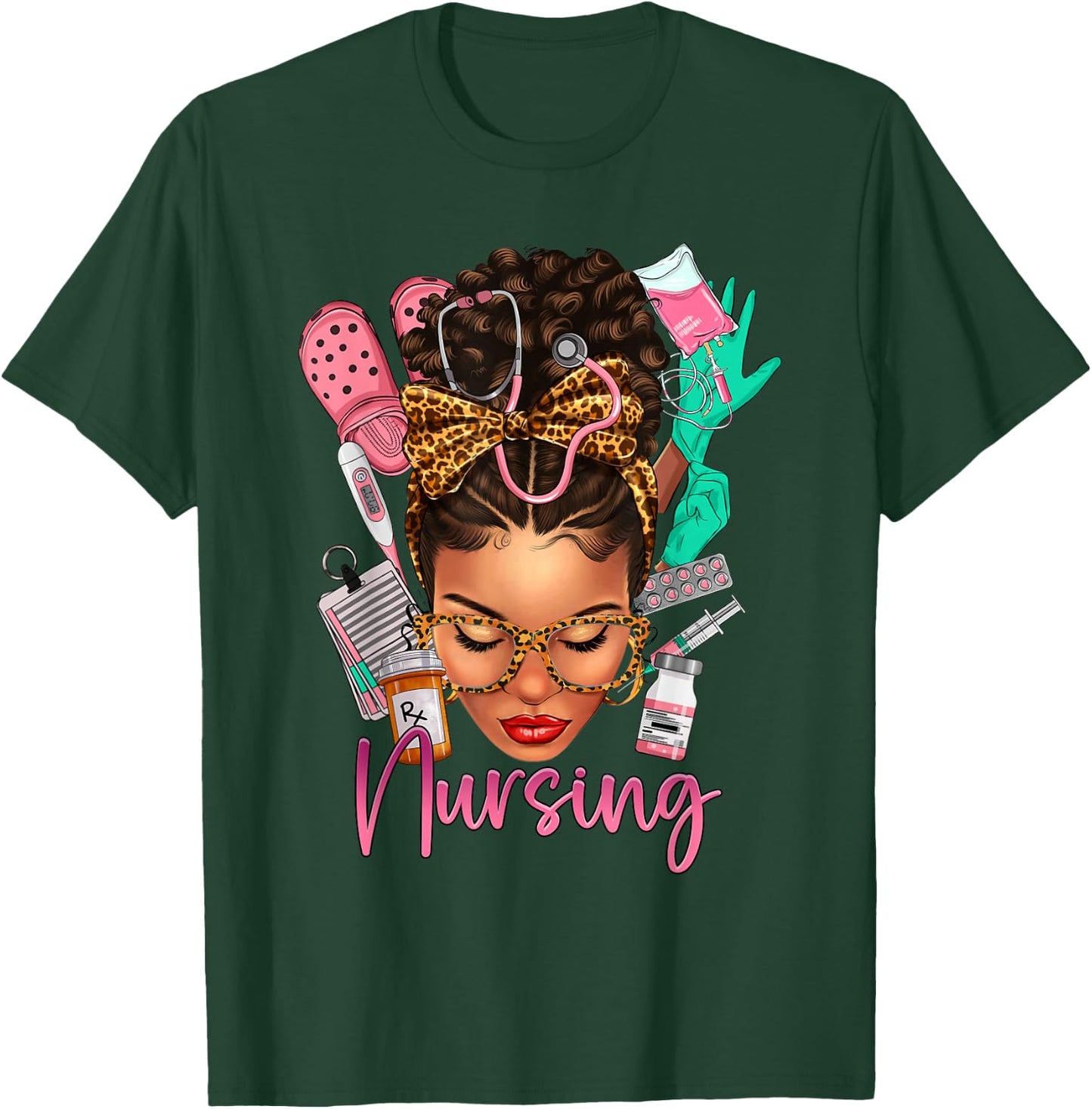 Black Melanin Nurse Black History Month Afro Hair T-Shirt - T-Shirt | Forest