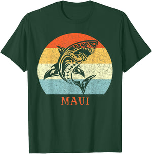 Maui, Hawaii Vintage Shark Retro Throwback Vacation T-Shirt - T-Shirt | Forest
