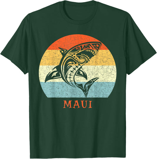 Maui, Hawaii Vintage Shark Retro Throwback Vacation T-Shirt - T-Shirt | Forest