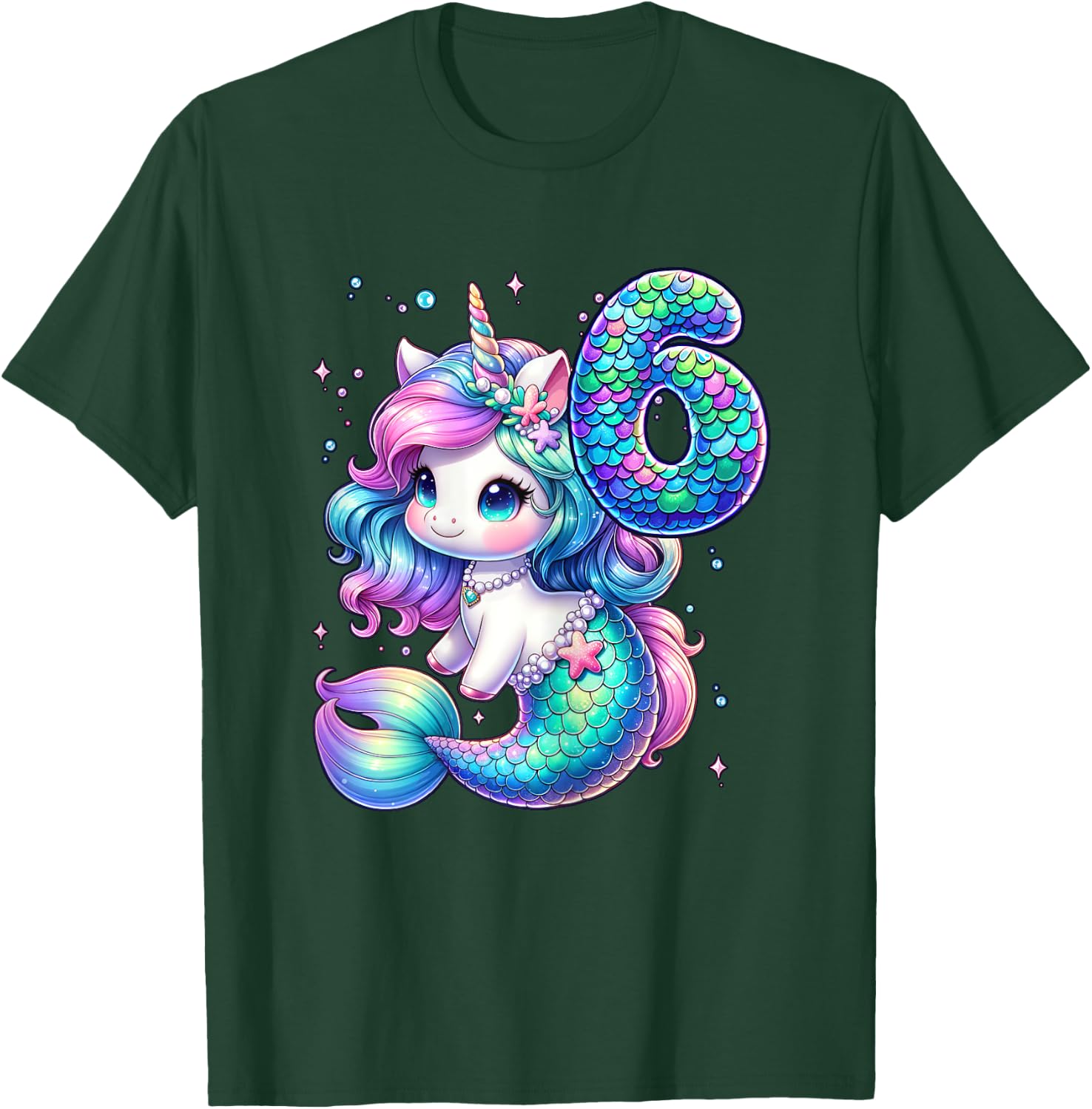 Unicorn Mermaid 6th Birthday 6 Year Old Party Girls Outfit T-Shirt - T-Shirt | Forest