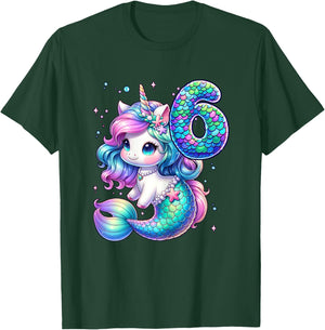 Unicorn Mermaid 6th Birthday 6 Year Old Party Girls Outfit T-Shirt - T-Shirt | Forest