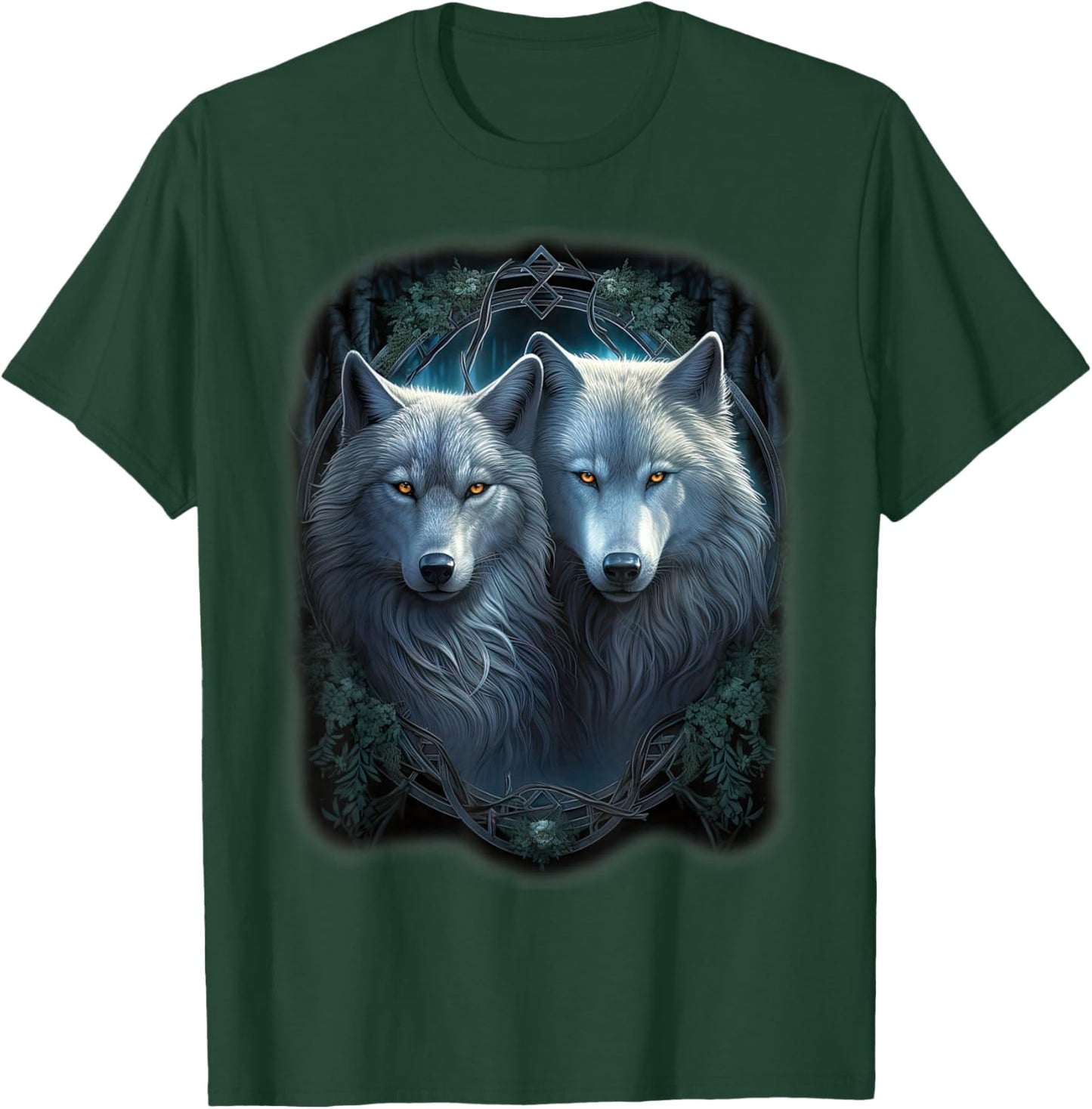 Wolf Wolves in Forest by Night Moon Fantasy Art Wildlife T-Shirt - T-Shirt | Forest