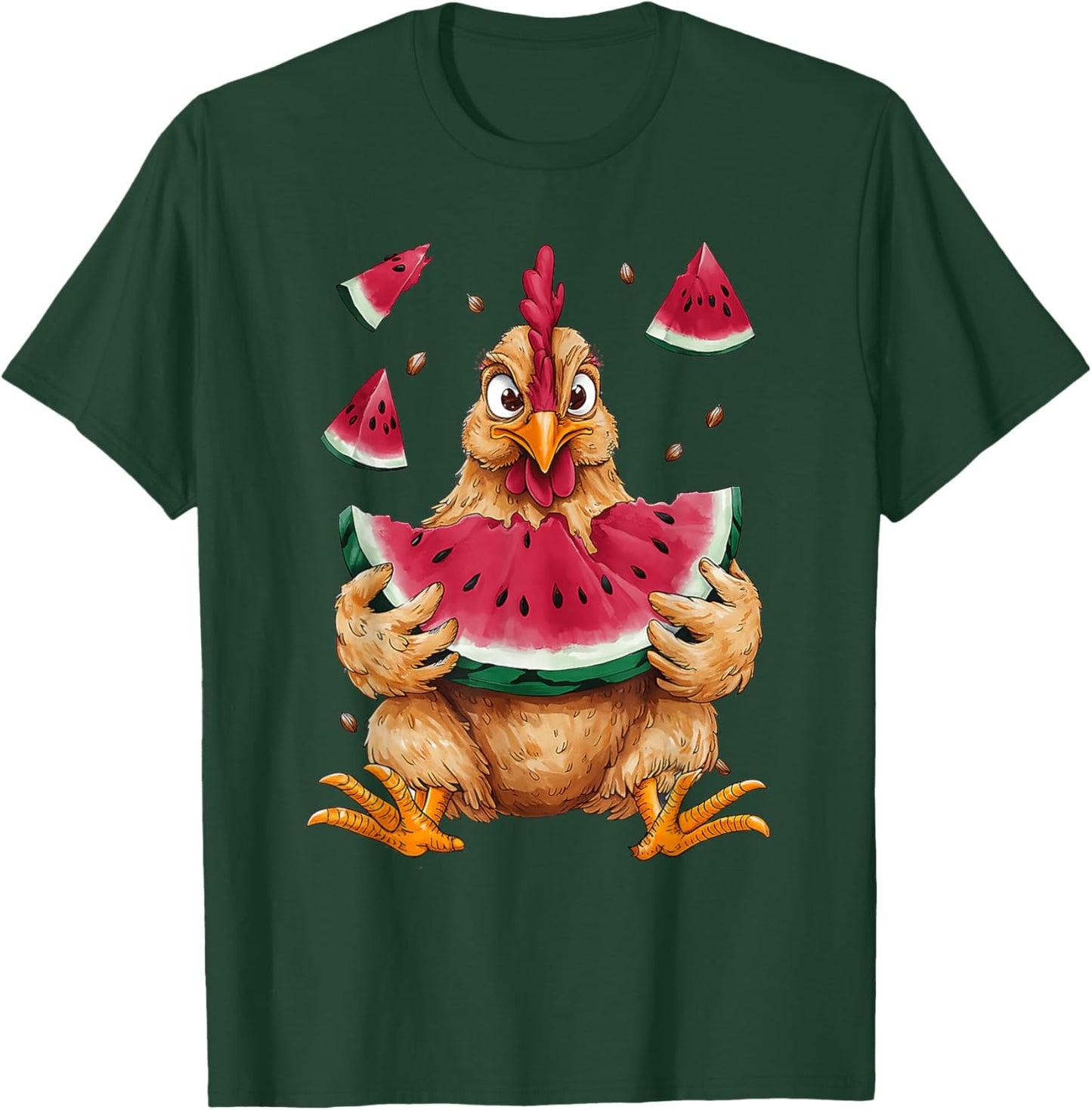 Cute Chicken Eating Watermelon Fruit Summer Men Women Girls T-Shirt - T-Shirt | Forest