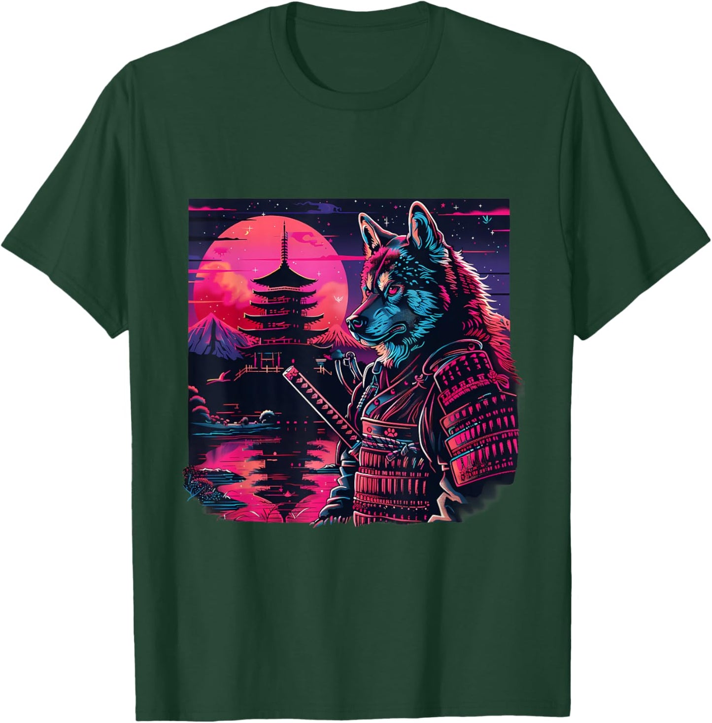 Japanese Warrior Japanese Ninja Pagoda Samurai Akita Dog T-Shirt - T-Shirt | Forest