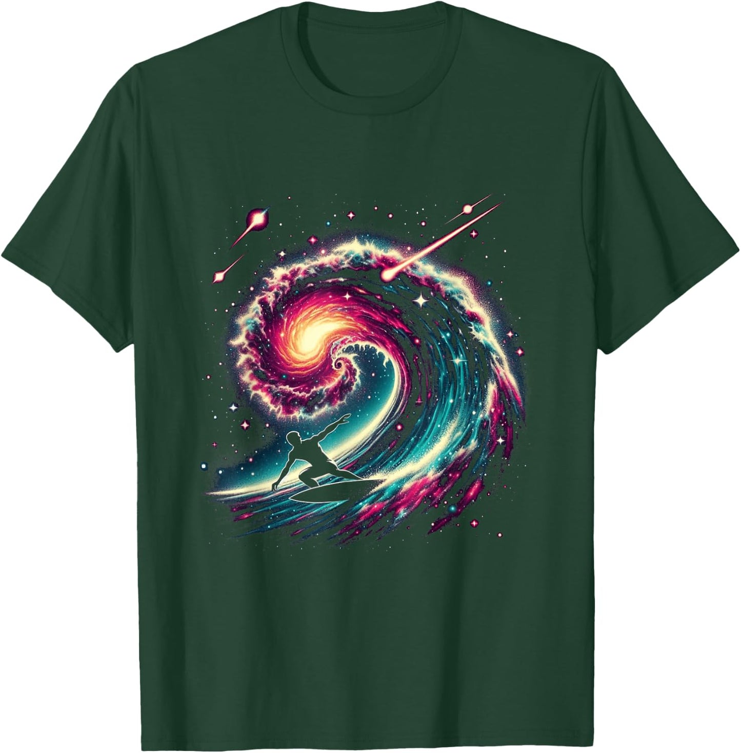 Cosmic Surfer Riding Through Space Swirl T-Shirt - T-Shirt | Forest