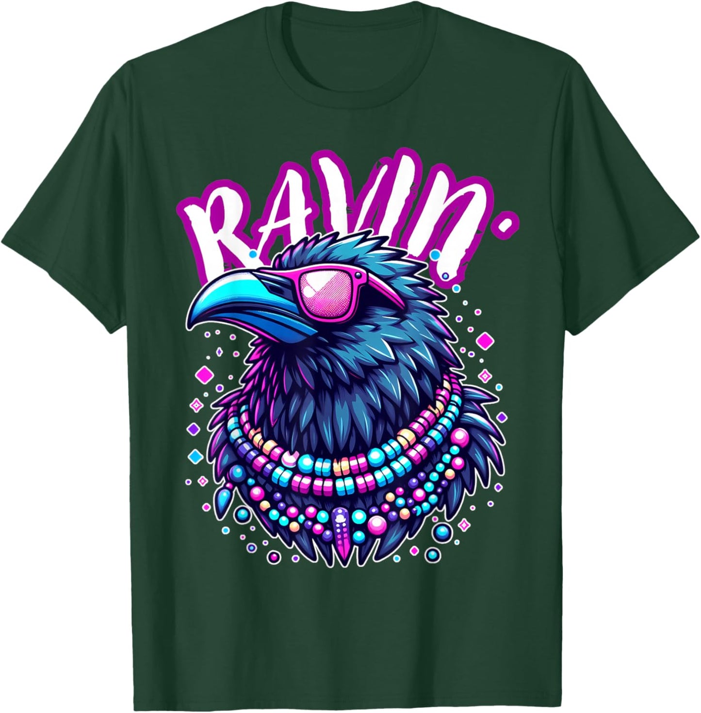 Rave Rainbow Raven House EDM Festival Raver Animal EDC 2026 T-Shirt - T-Shirt | Forest