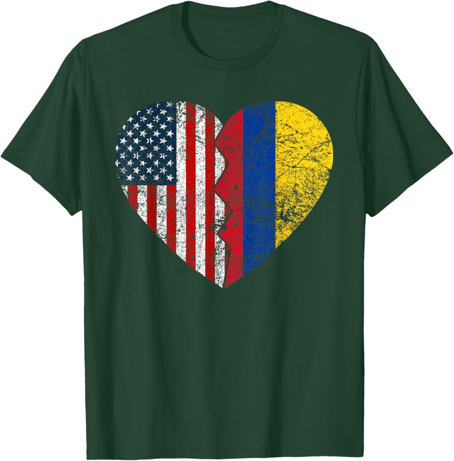 Colombian American Flag Heart | United States Colombia Roots Women Kids Men T-Shirt - T-Shirt | Forest