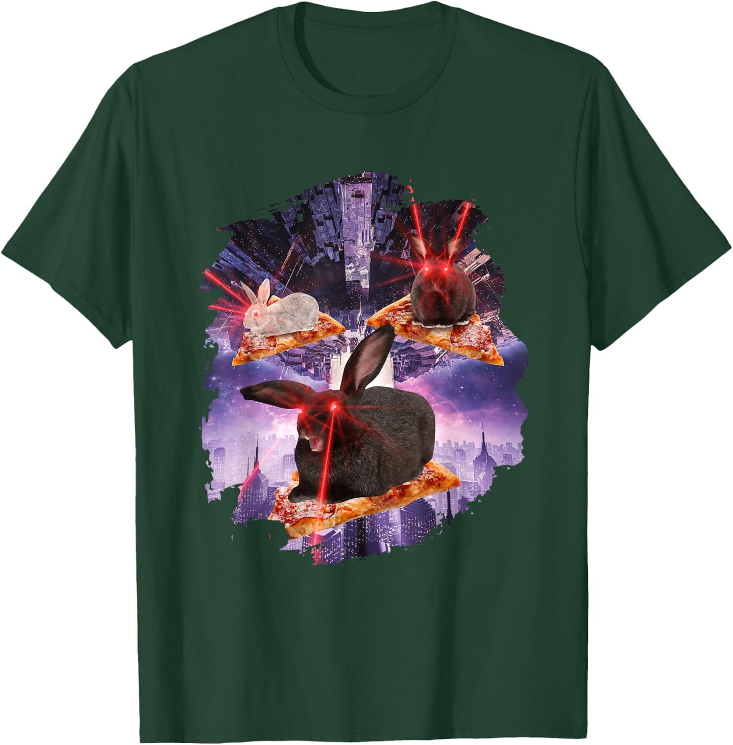Bunnies With Laser Eyes I Rabbit Bunny Laser Space Pizza T-Shirt - T-Shirt | Forest