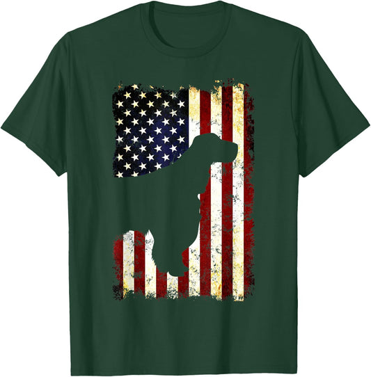 English Springer Spaniel Silhouette American Flag Women Men T-Shirt - T-Shirt | Forest