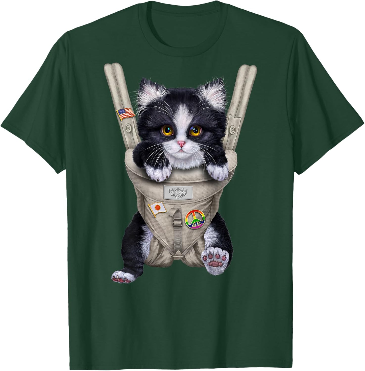 Tuxedo Cat in Baby Carrier Women Kids T-Shirt - T-Shirt | Forest