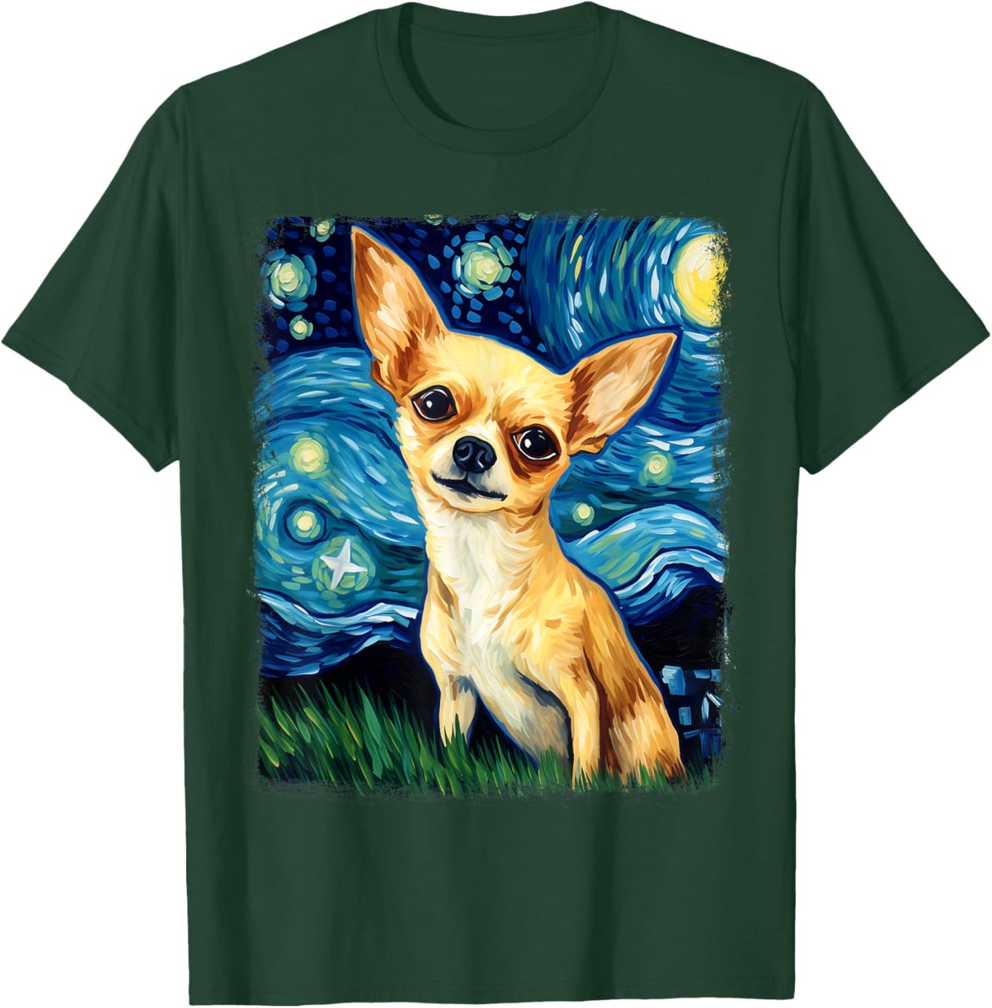 Chihuahua Dog Starry Night Painting T-Shirt - T-Shirt | Forest