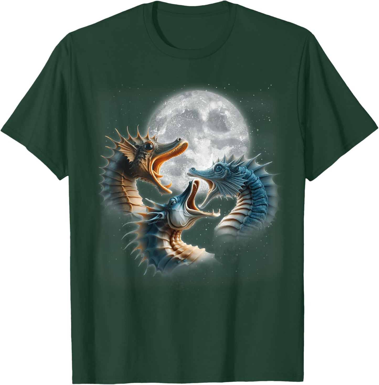 3 Seahorses Howling At The Moon Seahorse Lover Sea Aquarium T-Shirt - T-Shirt | Forest