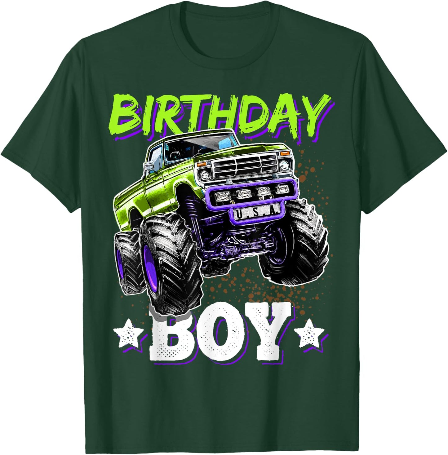 Birthday Boy Monster Truck Birthday Party Gift Boys Kids T-Shirt - T-Shirt | Forest